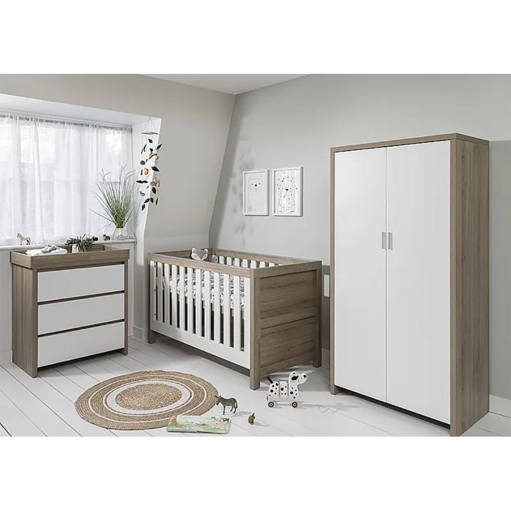 thumbnail image 2 of Tutti Bambini Modena 2-Piece Nursery Set - Convertible Cot Bed & Chest Of Drawers Changer (Oak & White) 2 of 10