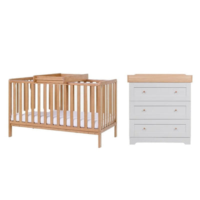 Bambinista-TUTTI BAMBINI-Travel-TUTTI BAMBINI Oak Malmo Cot Bed & Rio Furniture 2pc Set Dove Grey/Oak
