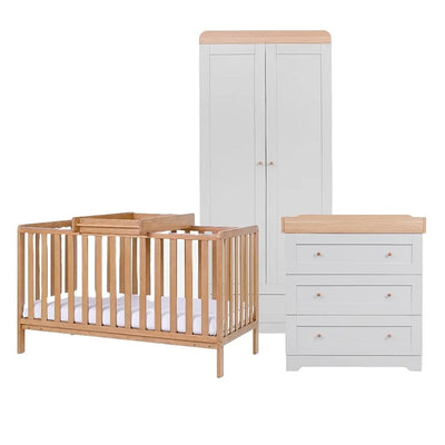Bambinista-TUTTI BAMBINI-Travel-TUTTI BAMBINI Oak Malmo Cot Bed & Rio Furniture 3pc Set Dove Grey/Oak
