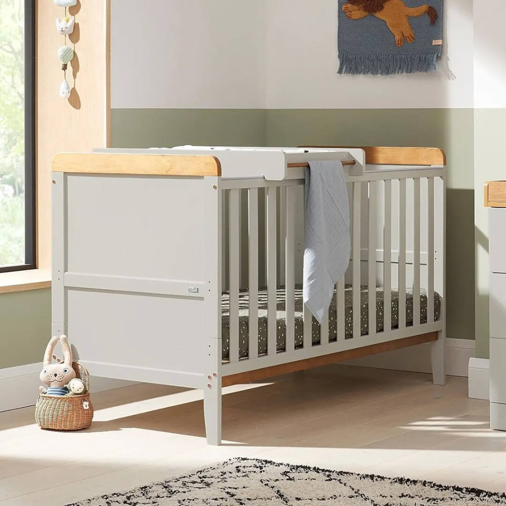 Bambinista-TUTTI BAMBINI-Travel-TUTTI BAMBINI Rio Cot Bed with Cot Top Changer & Mattress - Dove Grey/Oak