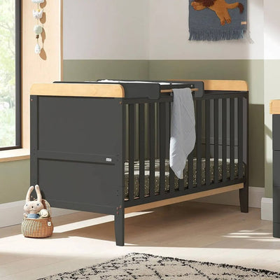 Bambinista-TUTTI BAMBINI-Travel-TUTTI BAMBINI Rio Cot Bed with Cot Top Changer & Mattress - Slate Grey/Oak