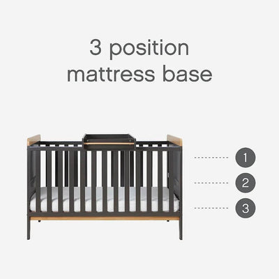 Bambinista-TUTTI BAMBINI-Travel-TUTTI BAMBINI Rio Cot Bed with Cot Top Changer & Mattress - Slate Grey/Oak