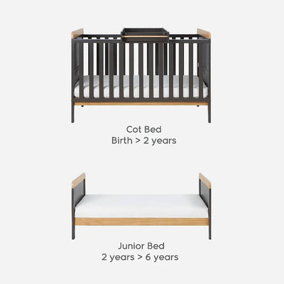 Bambinista-TUTTI BAMBINI-Travel-TUTTI BAMBINI Rio Cot Bed with Cot Top Changer & Mattress - Slate Grey/Oak