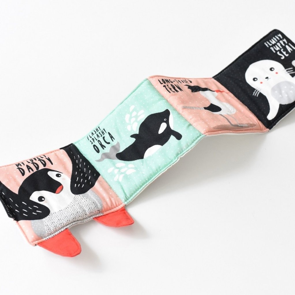 Bambinista-WEE GALLERY-Toys-Wee Gallery Soft Cloth Book Organic Cotton - Pitter Patter Penguin