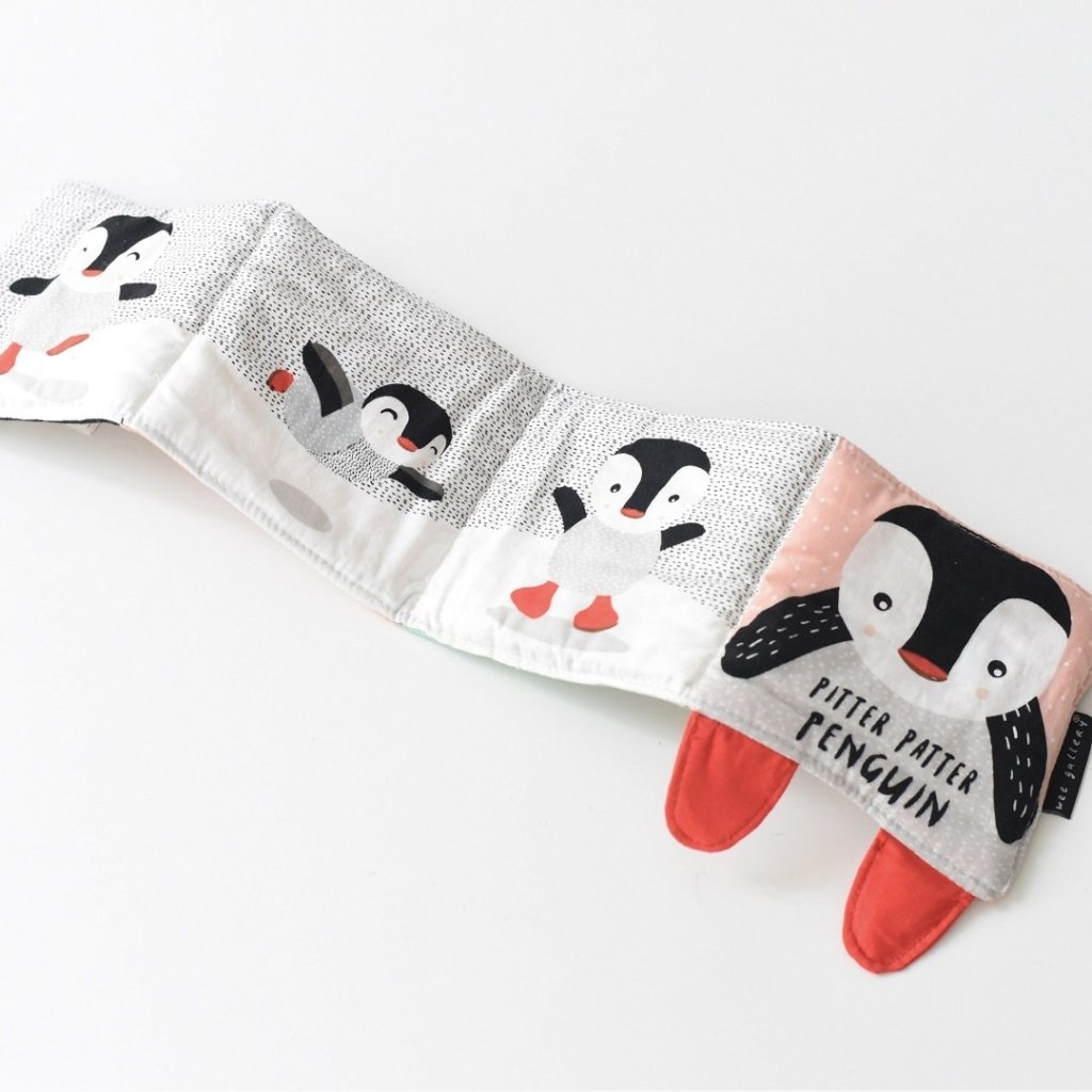 Bambinista-WEE GALLERY-Toys-Wee Gallery Soft Cloth Book Organic Cotton - Pitter Patter Penguin