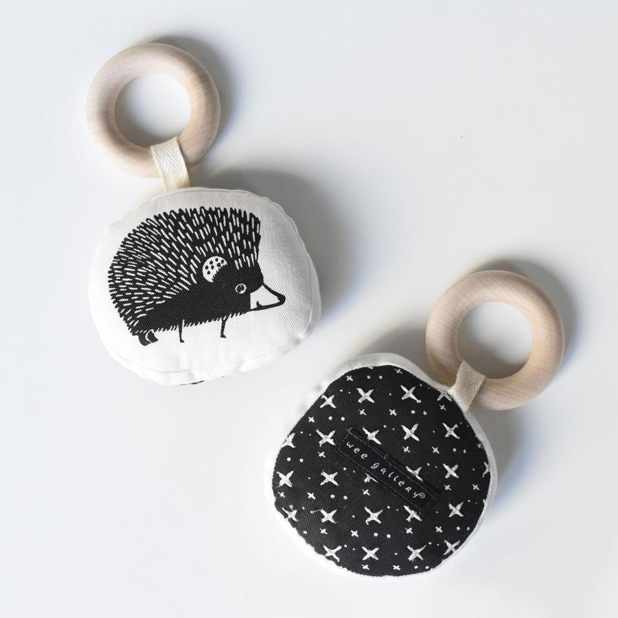 Bambinista-WEE GALLERY-Toys-Wee Gallery Teether Organic Cotton with Wooden Ring - Hedgehog