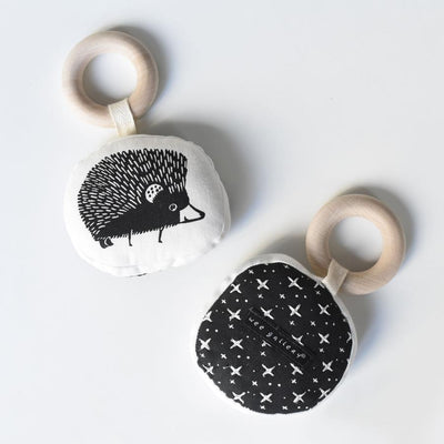 Bambinista-WEE GALLERY-Toys-Wee Gallery Teether Organic Cotton with Wooden Ring - Hedgehog