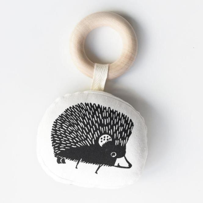 Bambinista-WEE GALLERY-Toys-Wee Gallery Teether Organic Cotton with Wooden Ring - Hedgehog