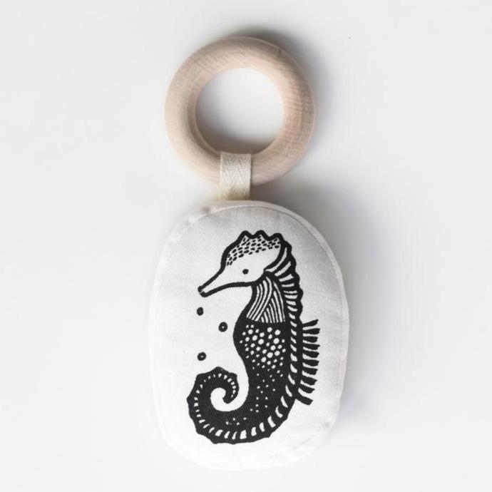 Bambinista-WEE GALLERY-Toys-Wee Gallery Teether Organic Cotton with Wooden Ring - Seahorse